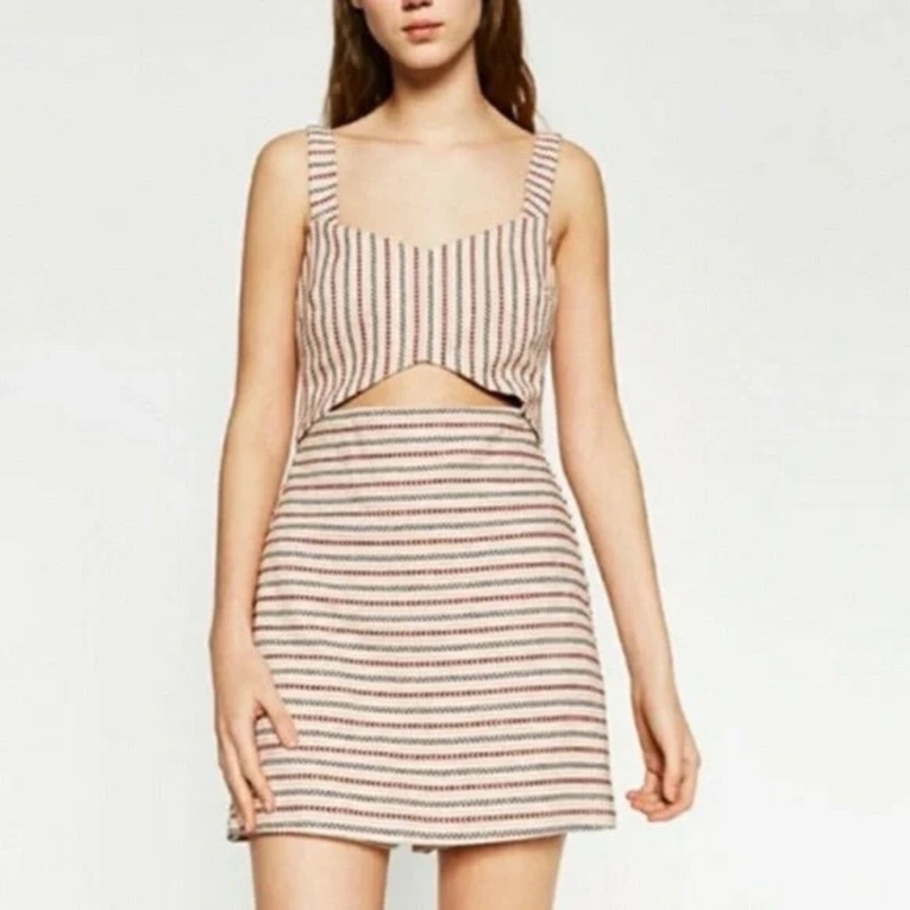 Zara Cream‎ Embroidered Cutout Romper Dress Aztec Pattern Print